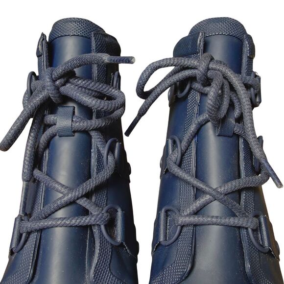 NWOT SOREL Joan Rain Ankle Wedge Boot Navy Blue Rubber Waterproof Women's Size 9 - Picture 5 of 16